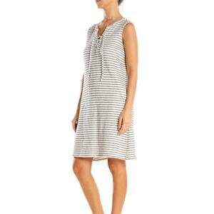 Sunday Terry Cloth Tank Dress Nautical Striped Women's Large Beige/Navy blue